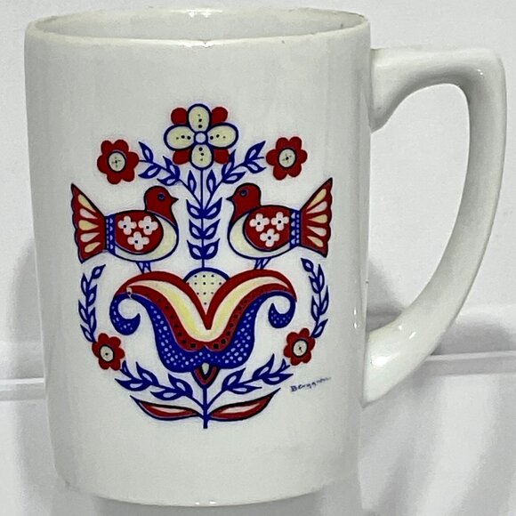 Vintage Berggren Swedish Folk Art Mug Birds & Tulips 3/$17 - Picture 2 of 8